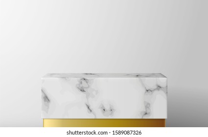 White marble Square podium in white background. decor by monstera leaves and blank Brand product mockup scene stage for product, sale, banner, presentation, cosmetics, offer. 3d illustration vector