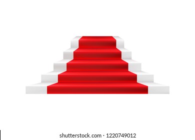 white marble stair with red carpet, vector illustration