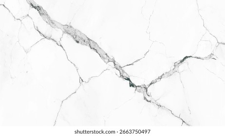 White marble surface with prominent grey veins and subtle dark green accents.