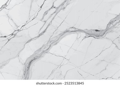 White marble texture background with intricate gray veining patterns, vector illustration. A luxurious, smooth surface design featuring flowing lines and soft curves, perfect for decorative backdrops.