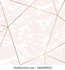 White marble texture with gold geometric frame. Vector design.