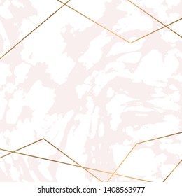 White marble texture with gold geometric frame. Vector design.