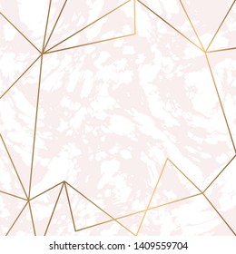 White marble texture with gold geometric frame. Vector design.