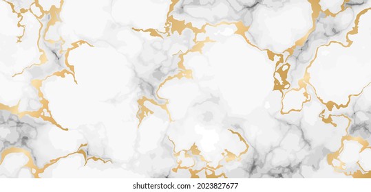 White marble texture with golden lines pattern background. Vector illustration.