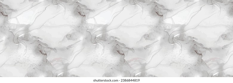 White Marble Texture. Light Gradient Background. Grey Marble Watercolor. Fluid Elegant Ceramic. White Alcohol Ink Splash Wall. Vector Seamless Painting. Grey Water Color Watercolor. Light Tile Floor.