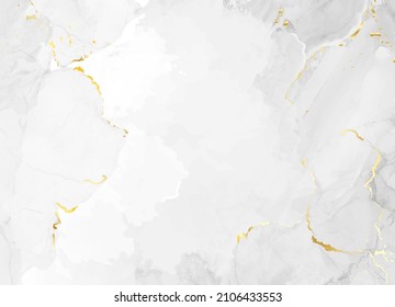 White marble vector texture. Gold cracked kintsugi background. Elegant card. Grey marbled stone design frame. Gray textured surface. Simple and sophisticated backdrop.  Winter wedding invitation