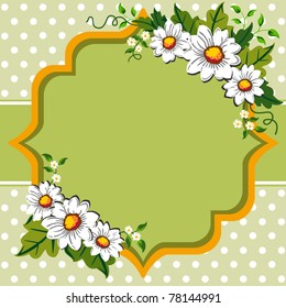 White margarites on green - orange romantic dot background with space for your text, logo or design