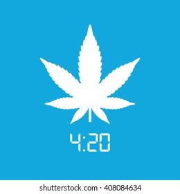 White marijuana leaf icon. Blue background