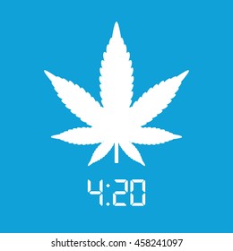 White marijuana leaf icon. Blue background