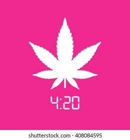 White marijuana leaf icon. Pink background