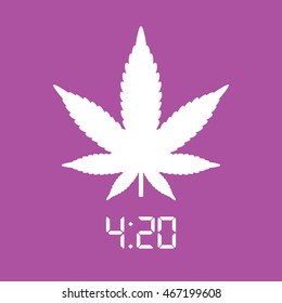 White marijuana leaf icon. Purple background
