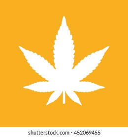 White marijuana leaf icon. Yellow background