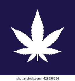 White marijuana leaf vector icon. Blue background
