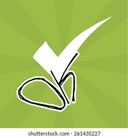 white mark symbolizing ok with black text over green color background