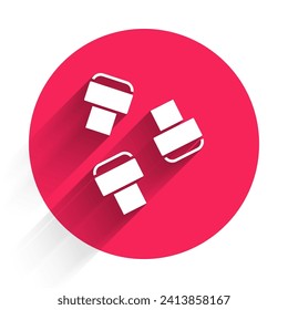 White Marker pen attachment icon isolated with long shadow. Red circle button. Vector