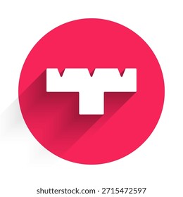 Icono de accesorio de pluma de marcador blanco aislado con sombra larga. Botón del círculo rojo. Vector
