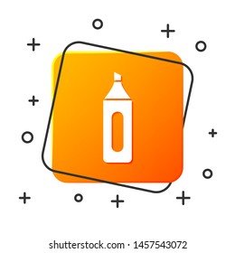 White Marker pen icon isolated on white background. Orange square button. Vector Illustration