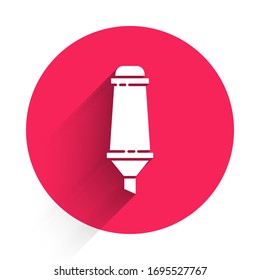 White Marker pen icon isolated with long shadow. Red circle button. Vector Illustration