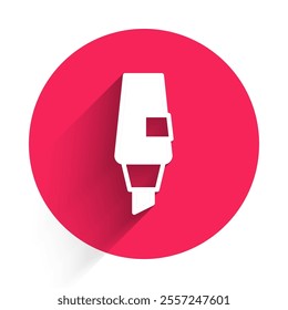 White Marker pen icon isolated with long shadow background. Red circle button. Vector