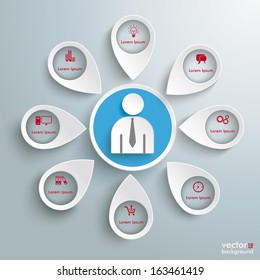White markers with businessman on the grey background. Eps 10 vector file.