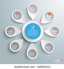 White markers with circle on the grey background. Eps 10 vector file.