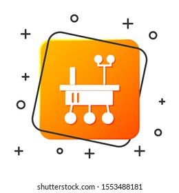 White Mars rover icon isolated on white background. Moonwalker sign. Apparatus for studying planets surface. Orange square button. Vector Illustration