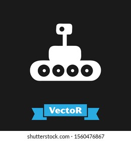 White Mars rover icon isolated on black background. Space rover. Moonwalker sign. Apparatus for studying planets surface.  Vector Illustration