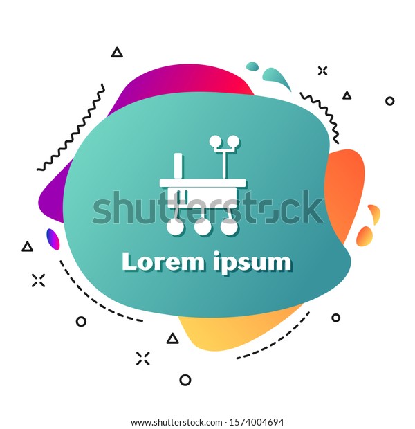 White Mars\
rover icon isolated on white background. Space rover. Moonwalker\
sign. Apparatus for studying planets surface. Abstract banner with\
liquid shapes. Vector\
Illustration