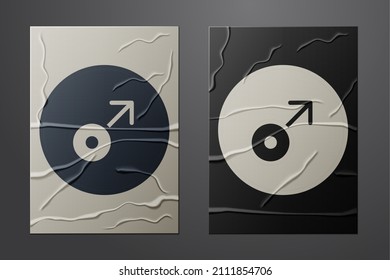 White Mars symbol icon isolated on crumpled paper background. Astrology, numerology, horoscope, astronomy. Paper art style. Vector