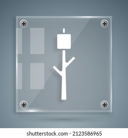 White Marshmallow on stick icon isolated on grey background. Square glass panels. Vector