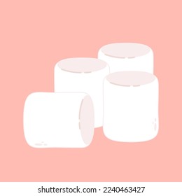 White marshmallows isolated on pink background. Pile of marshmallow.