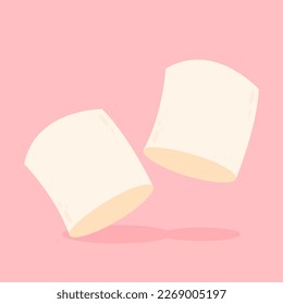 White marshmallows isolated on pink background. Pile of marshmallow.