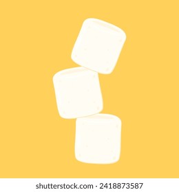 White marshmallows isolated on yellow background. Pile of marshmallow.