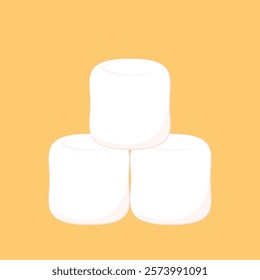 White marshmallows isolated on yellow background.