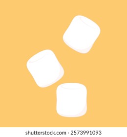 White marshmallows isolated on yellow background.