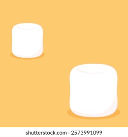 White marshmallows isolated on yellow background.