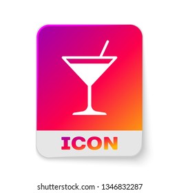 White Martini glass icon isolated on white background. Cocktail icon. Wine glass icon. Rectangle color button. Vector Illustration
