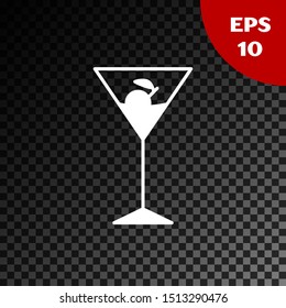 White Martini glass icon isolated on transparent dark background. Cocktail icon. Wine glass icon.  Vector Illustration