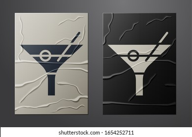 White Martini glass icon isolated on crumpled paper background. Cocktail icon. Wine glass icon. Paper art style. Vector Illustration