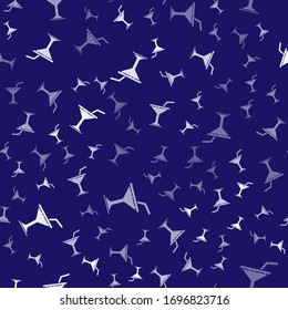 White Martini glass icon isolated seamless pattern on blue background. Cocktail icon. Wine glass icon.  Vector Illustration