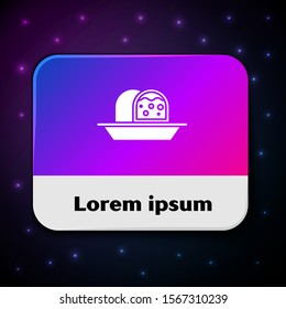 White Marzipan sponge cake icon isolated on black background. Merry Christmas and Happy New Year. Rectangle color button. Vector Illustration