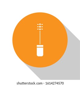 White Mascara brush icon isolated on white background. Orange circle button. Vector Illustration