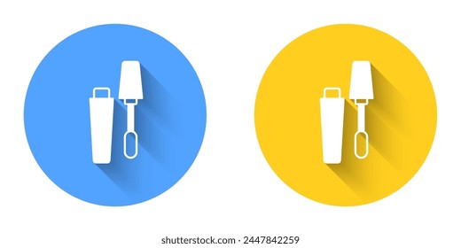 White Mascara brush icon isolated with long shadow background. Circle button. Vector