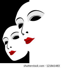 white mask and black and white background
