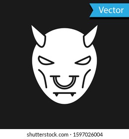 White Mask of the devil with horns icon isolated on black background.  Vector Illustration