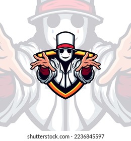 White Mask Magician with White Hat Vector Mascot