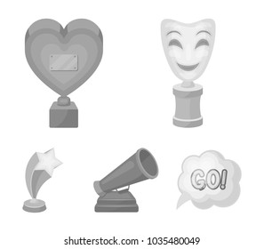 White Mask Mime for the best drama, a prize in the form of the heart and other prizes.Movie awards set collection icons in monochrome style vector symbol stock illustration web.