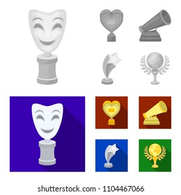 White Mask Mime for the best drama, a prize in the form of the heart and other prizes.Movie awards set collection icons in monochrome,flat style vector symbol stock illustration web.