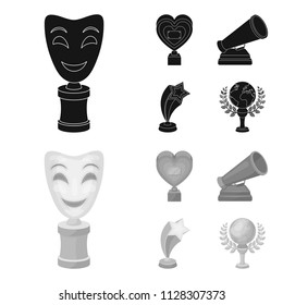 White Mask Mime for the best drama, a prize in the form of the heart and other prizes.Movie awards set collection icons in black,monochrome style vector symbol stock illustration web.