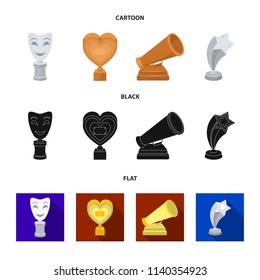 White Mask Mime for the best drama, a prize in the form of the heart and other prizes.Movie awards set collection icons in cartoon,black,flat style vector symbol stock illustration web.